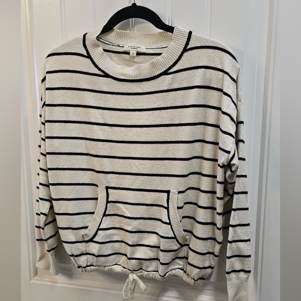 Max Studio London Striped Knit Sweater Kangaroo Pocket Small